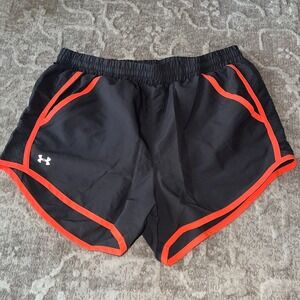 Under Armour Women's Running Shorts Fly By 2.0 HeatGear Gray Orange Trim